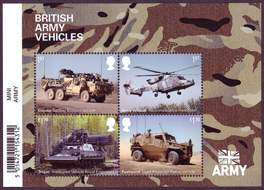 (image for) MS4574 2021 British Army Vehicles Barcoded miniature sheet